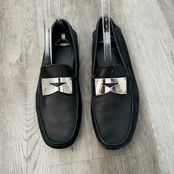 Prada Black Leather Logo Buckle Driver Loafers Mens US 9.5 - Picture 2 of 8